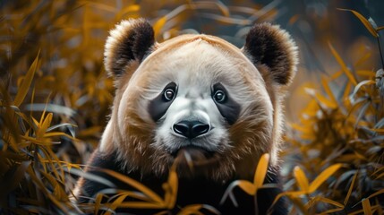 Fototapeta premium a panda bear that is sitting in the grass