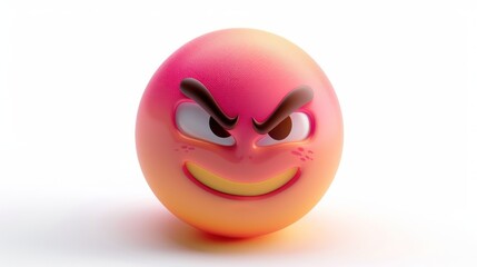 A magenta to peach gradient emoji with a sly grin, looking off to the side, isolated on a white background, portraying cunning and mischief