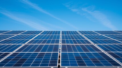 Obraz premium Solar farm with rows of panels soaking up the sun, technology, sustainability,