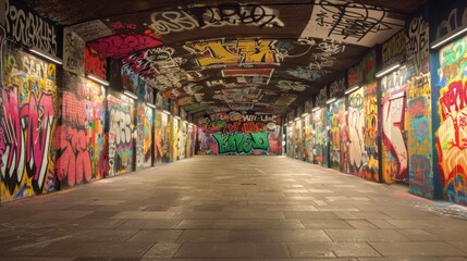 Naklejka premium Graffiti Art : Urban street wall covered in vibrant graffiti and street art