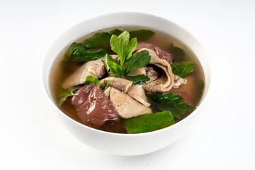 Pork Blood Soup In a white bowl on a white background