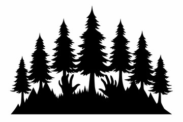 
pine tree forest silhouette, Fir trees silhouette, black evergreen woods vector illustration, pine wood

