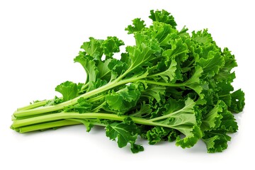 Fototapeta premium Fresh green kale leaves on a white background. Perfect for healthy recipes, salads, and nutritious meals.
