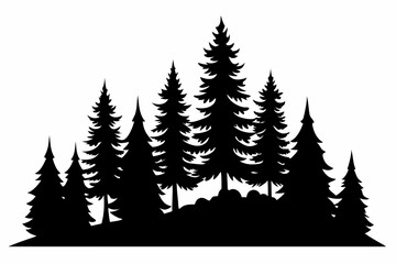 Obraz premium pine tree forest silhouette, Fir trees silhouette, black evergreen woods vector illustration, pine wood