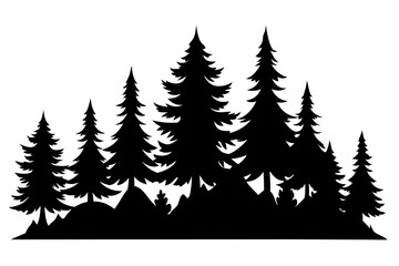 
pine tree forest silhouette, Fir trees silhouette, black evergreen woods vector illustration, pine wood

