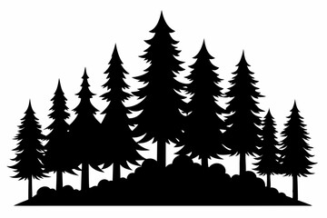 Fototapeta premium pine tree forest silhouette, Fir trees silhouette, black evergreen woods vector illustration, pine wood