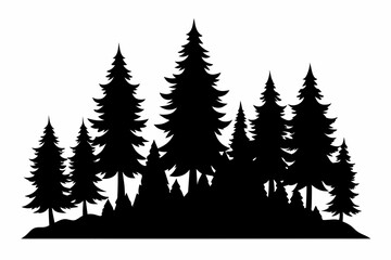 
pine tree forest silhouette, Fir trees silhouette, black evergreen woods vector illustration, pine wood

