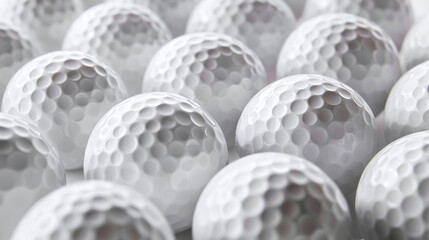 Many golf balls together closeup isolated on white