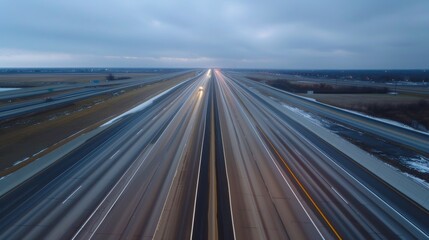 Obraz premium blurry photo background of an open highway, daytime, light, drone shot 
