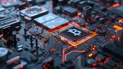 Bitcoin Symbol on a Circuit Board