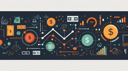 Obraz premium Abstract Financial Illustration with Geometric Shapes and Money Symbols