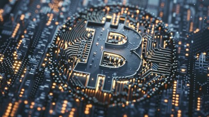 Bitcoin Symbol Embedded in Circuitry