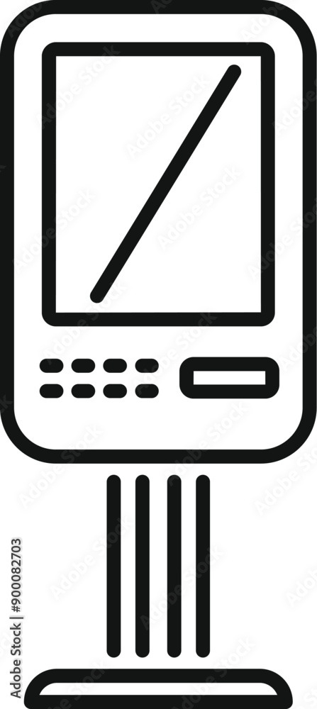 Poster line icon of an information kiosk with a blank screen, providing information and enabling user inter