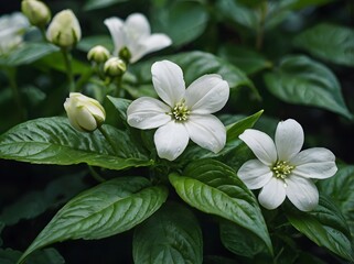 Some White Flowers Are Growing Out Of The Green Leaves Ai Generative