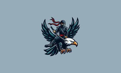 character ninja riding eagle vector flat design