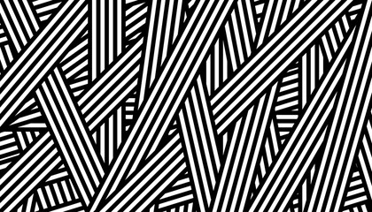 Abstract background with seamless pattern of black and white intersecting lines. Trendy stripes concept. Vector illustration.
