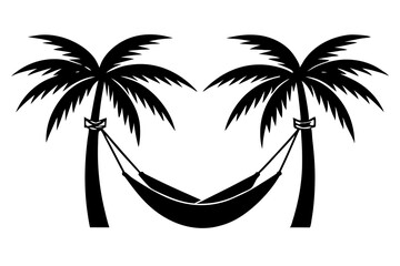 Silhouette of hammock palm tree silhouette vector illustration
