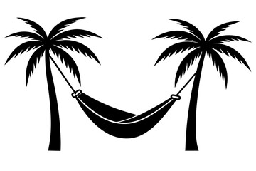 Silhouette of hammock palm tree silhouette vector illustration
