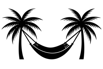 Silhouette of hammock palm tree silhouette vector illustration
