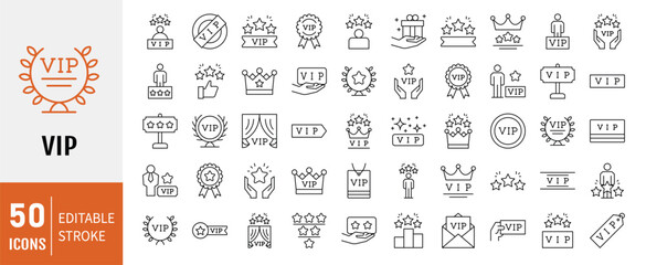 VIP line editable icon set. Containing icons: Special Guests List, Red Carpet, VIP Line and more. Vector illustration