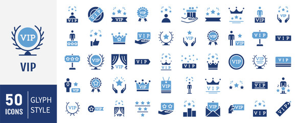 VIP solid icon set. Containing Icons: Special Guests List, Red Carpet, VIP glyph and more. Vector illustration