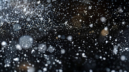 Falling Snow down On The Black Background.