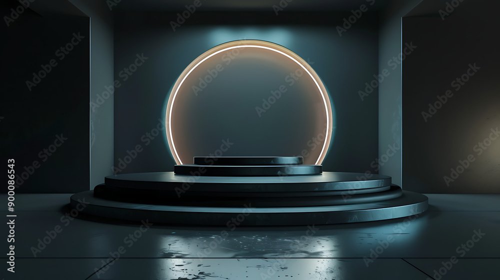 Poster futuristic dark podium with light and reflection background