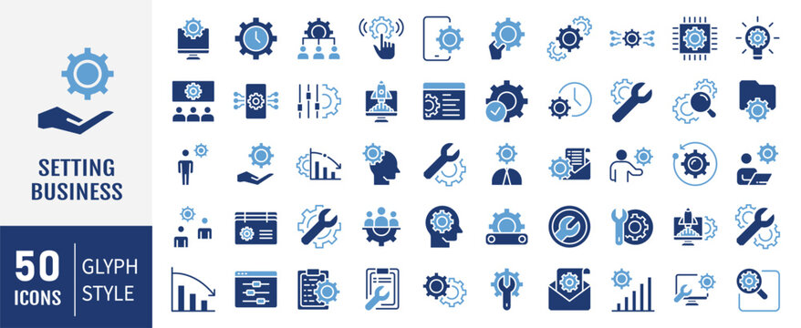 Setting Business icon set . Solid icons vector illustration