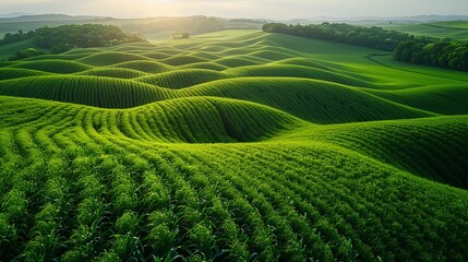 Lush Aerial View of Organic Sugarcane Fields with Treatment Patterns Revealed
