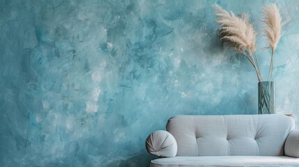 Soft Teal Venetian Plaster Wall with Abstract Pastel Stucco Pattern