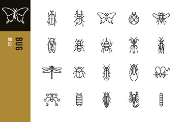 昆虫のシンプルなラインアイコン © WAWAWA