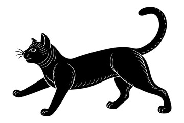 
Cat silhouette, black silhouette cat stretching full body, cat silhouette icon
