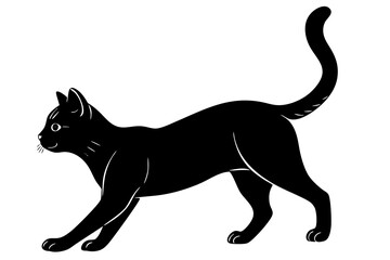 
Cat silhouette, black silhouette cat stretching full body, cat silhouette icon
