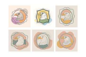 Bald Eagle’s logo set, labeled color blobs vector design illustration.