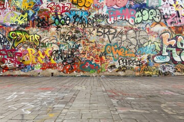 Urban Graffiti Wall. A frame of vibrant, colorful graffiti art and street murals. 