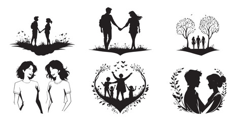 Happy Friendship Day silhouette vector with white Background.