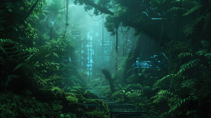 Enchanted Jungle with Futuristic Digital Elements