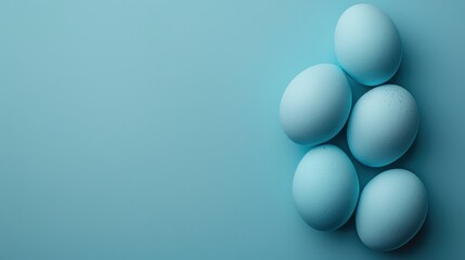 Easter Eggs on Blue Background: Colorful Blue Eggs with Copy Space for Text