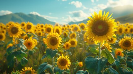 Obraz premium sunflower field under a clear blue sky