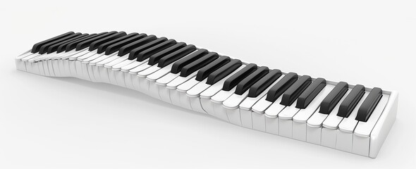3D rendering of distorted piano keys on white background