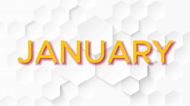 Typewriter January looped vedio on white abstract background in yellow text effect