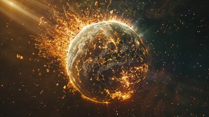 Obraz premium Exploding planet Earth on the space view