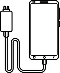 Smartphone charging with cable illustration outline vector