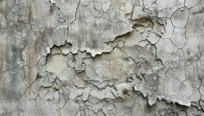 Weathered cement wall texture with cracks and peeling gray paint