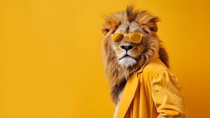 Lion in Sunglasses Wearing Yellow Jacket