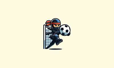 character ninja playing football vector flat design
