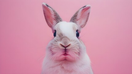 Obraz premium Cute Bunny Portrait on a Pink Background