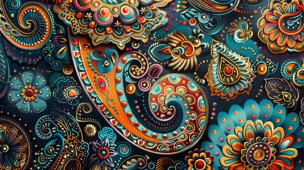 Paisley Fabric Design : A detailed paisley pattern with intricate shapes and vibrant colors