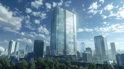 Fototapeta premium Modern Cityscape with Tall Skyscrapers Illustration