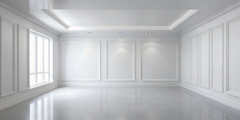 Fototapeta premium 3d illustration of empty wall white interior AI-Generated Content
